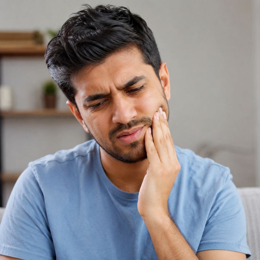 Person concerned about dental health